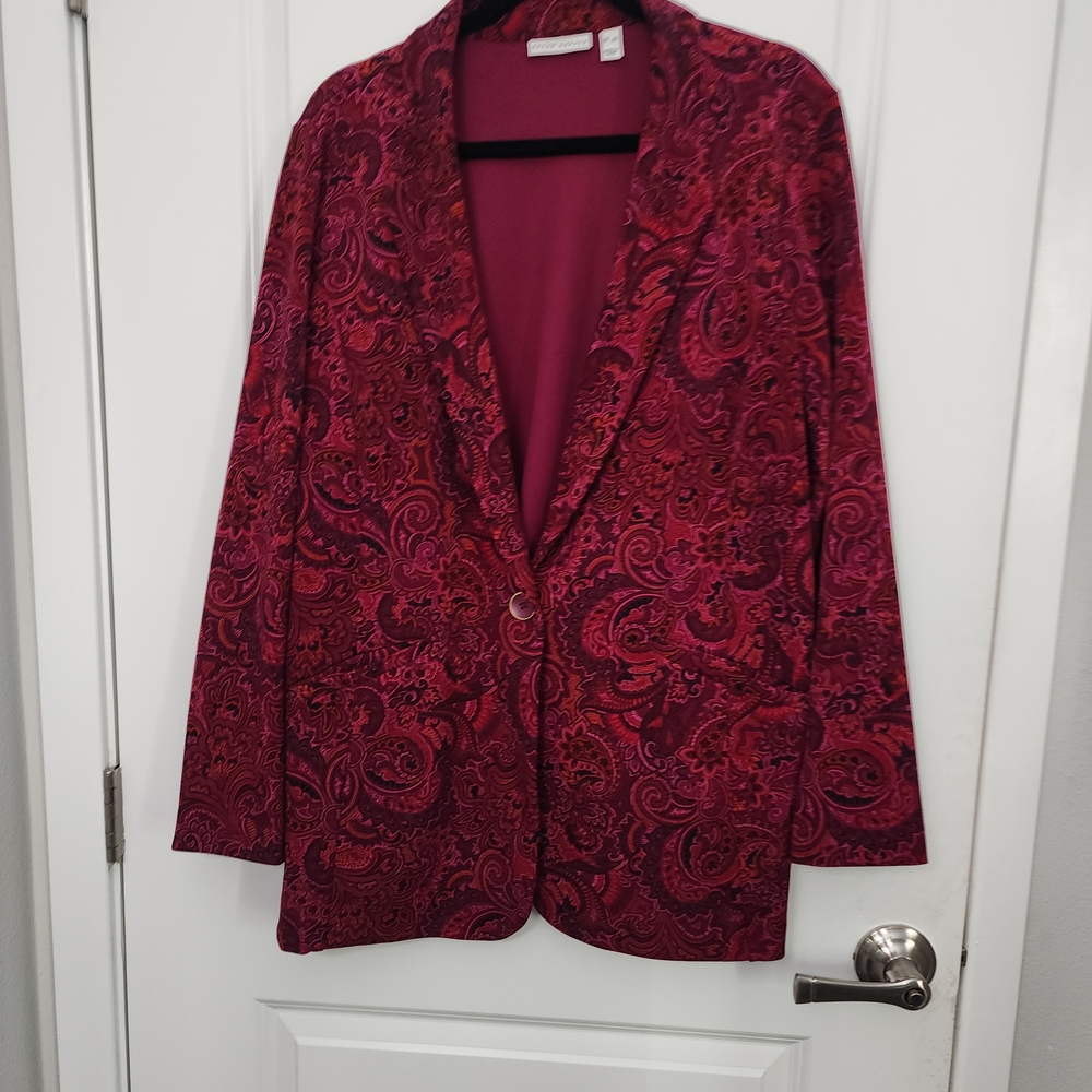 Susan Graver Paisley Burgundy Ponte Knit Blazer - Picture 3 of 7